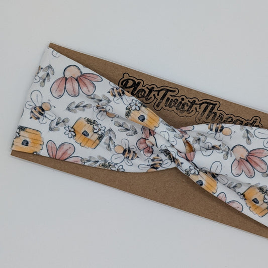 Youth Twist Headband - Bees and Honeycomb
