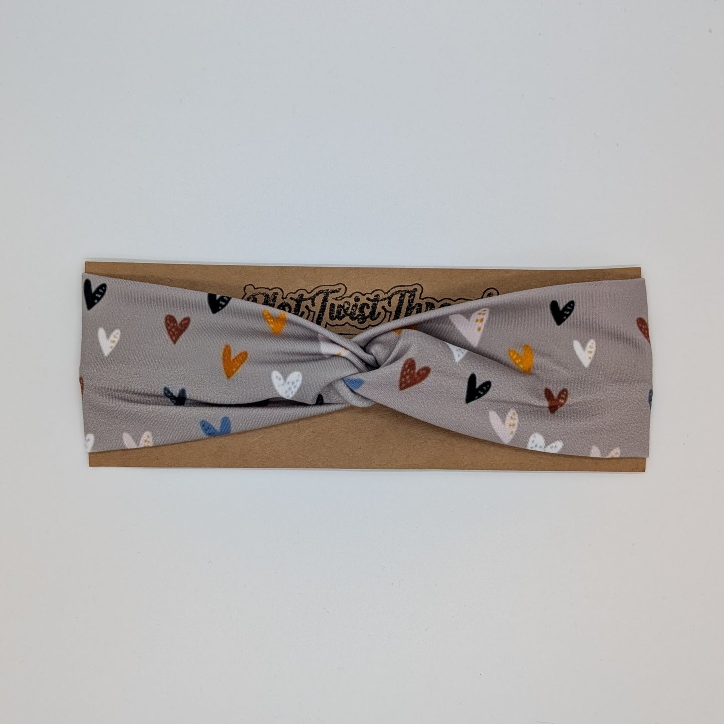 Youth Twist Headband - Gray Hearts
