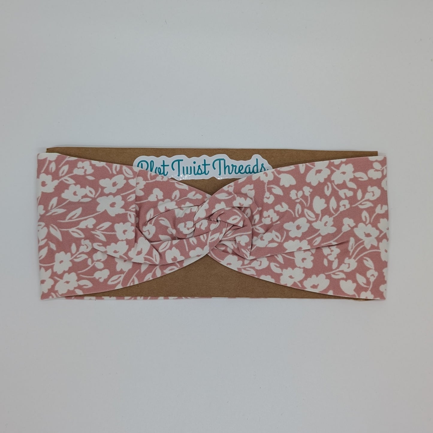 Adult Twist Headband - Mauve with White Flowers