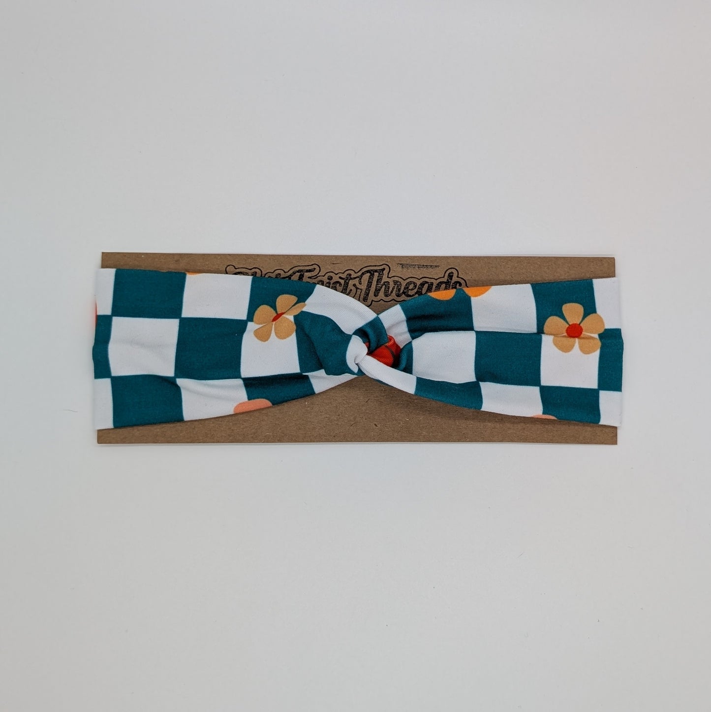 Youth Twist Headband - Green Floral Check