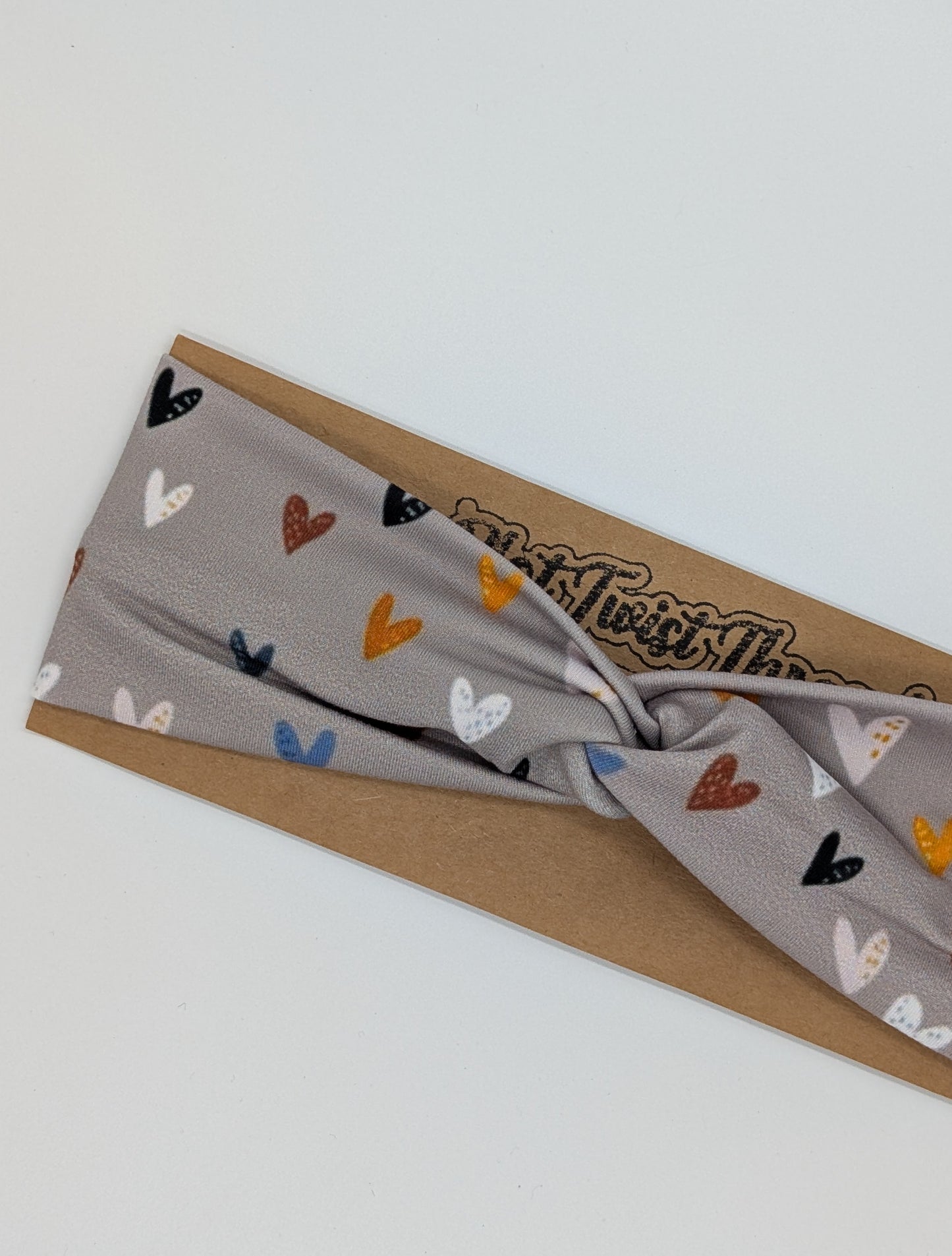 Youth Twist Headband - Gray Hearts