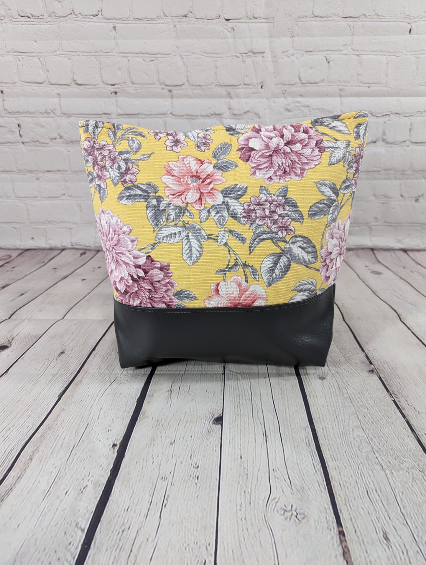 Tote Bag - Purse - Shoulder Bag - Cotton Canvas with Vinyl Tote - Yellow Floral