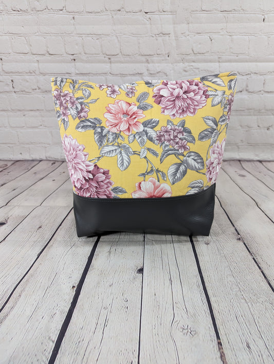 Tote Bag - Purse - Shoulder Bag - Cotton Canvas with Vinyl Tote - Yellow Floral