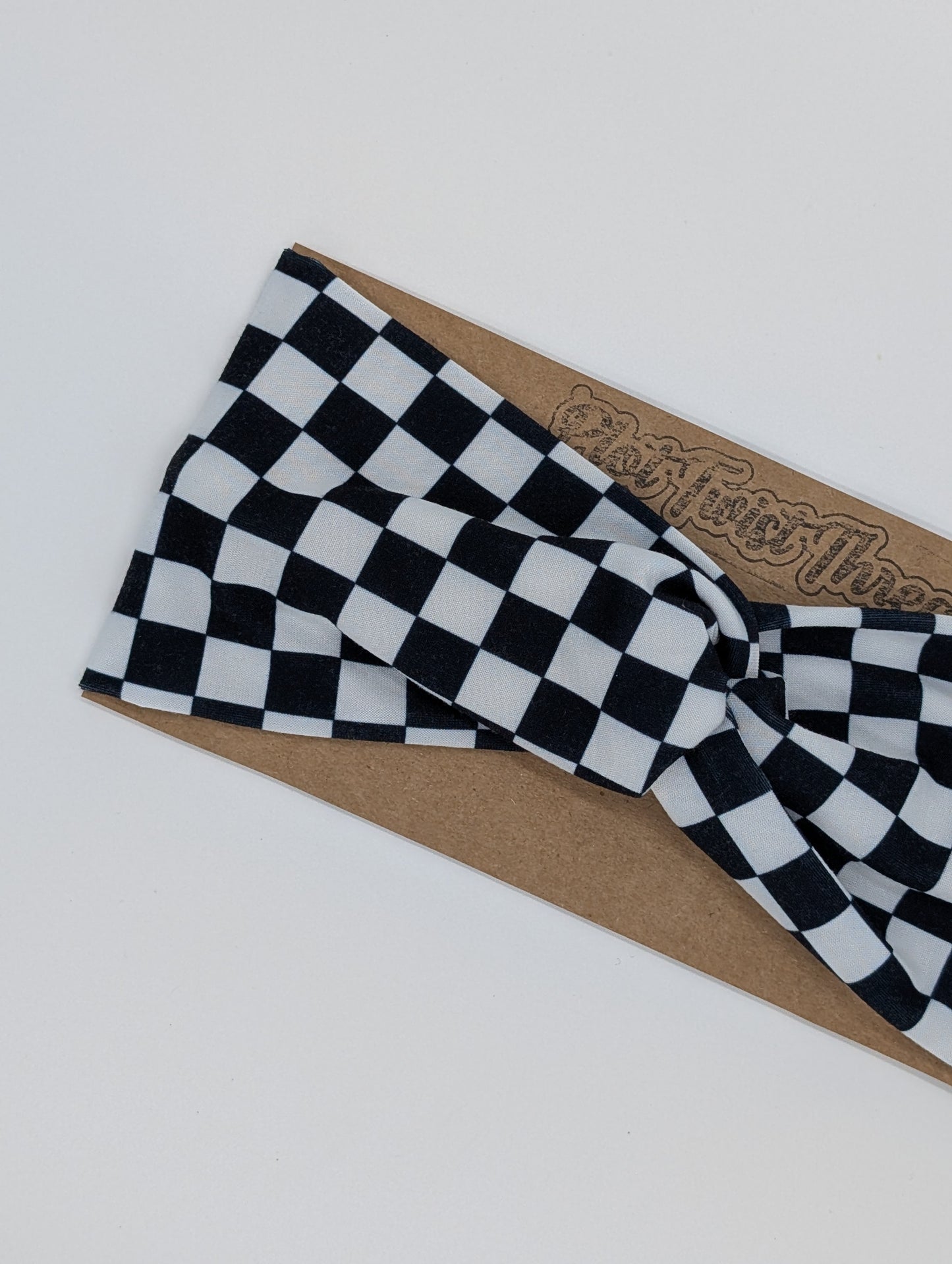 Adult Twist Headband - Checkered Black and White