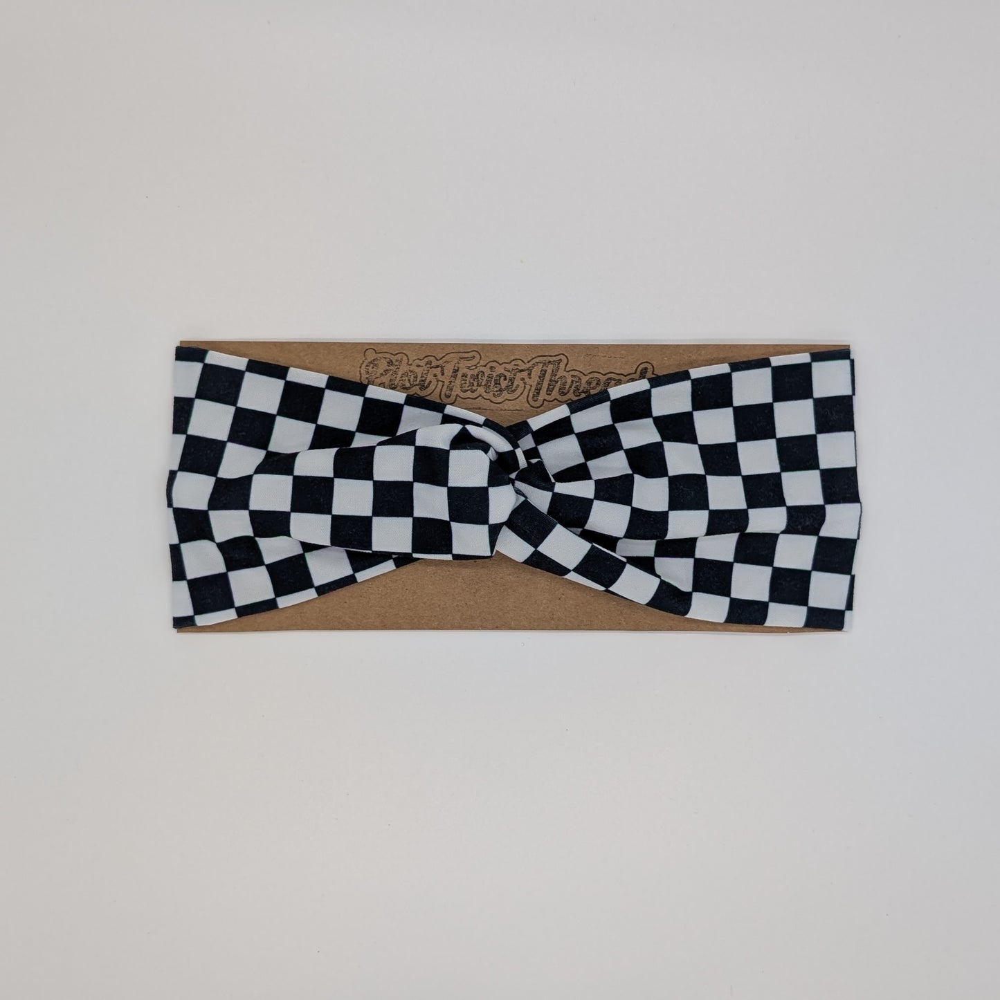 Adult Twist Headband - Checkered Black and White