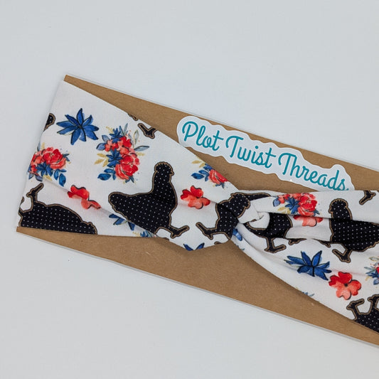 Youth Twist Headband - Floral Chickens