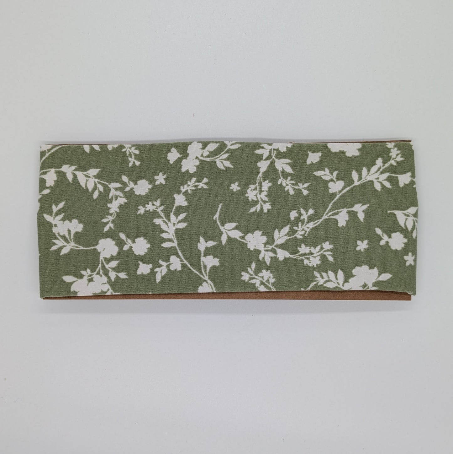 Adult Twist Headband - Green with White Flowers