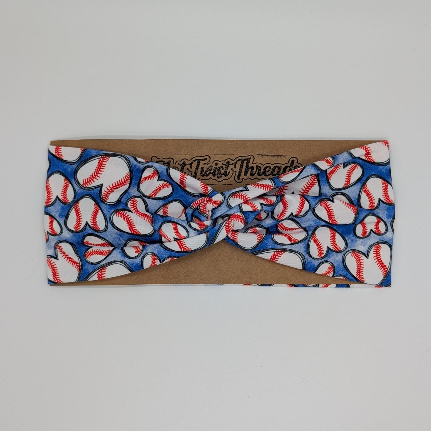 Adult Twist Headband - Baseball Hearts