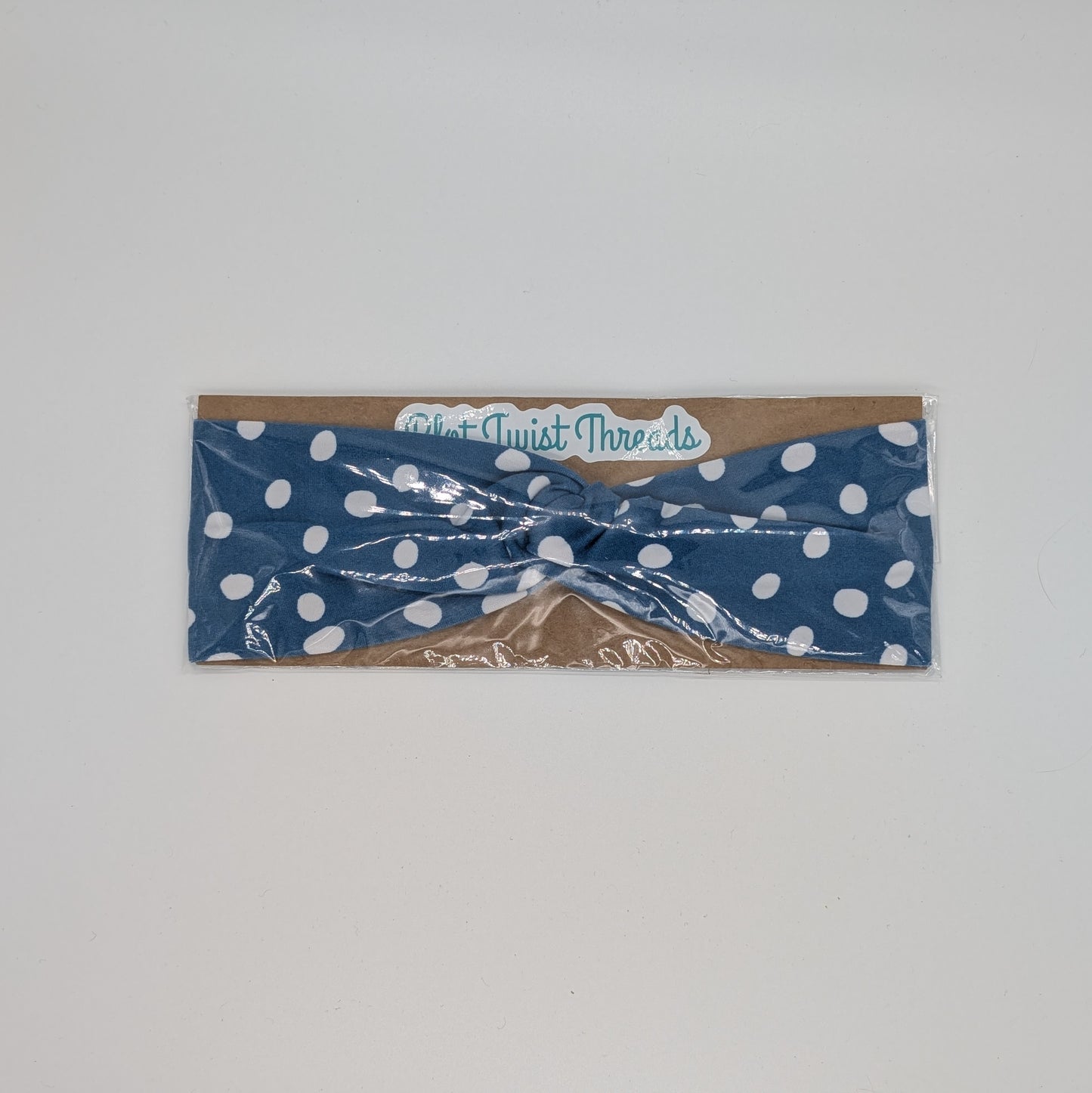 Youth Twist Headband - Blue with White Dots