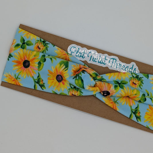 Youth Twist Headband - Blue Sunflowers