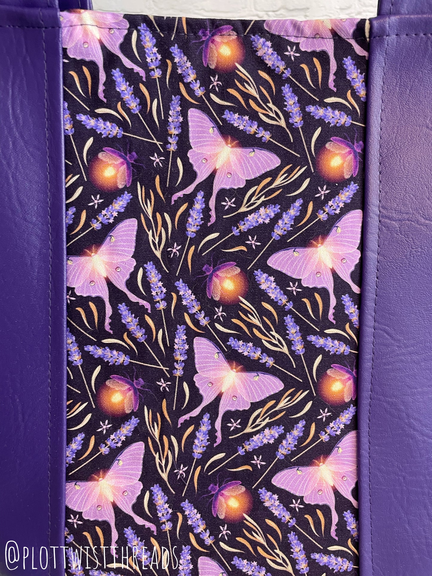 Tote Bag - Purse - Shoulder Bag - Canvas and Vinyl Tote - Purple Luna Moths