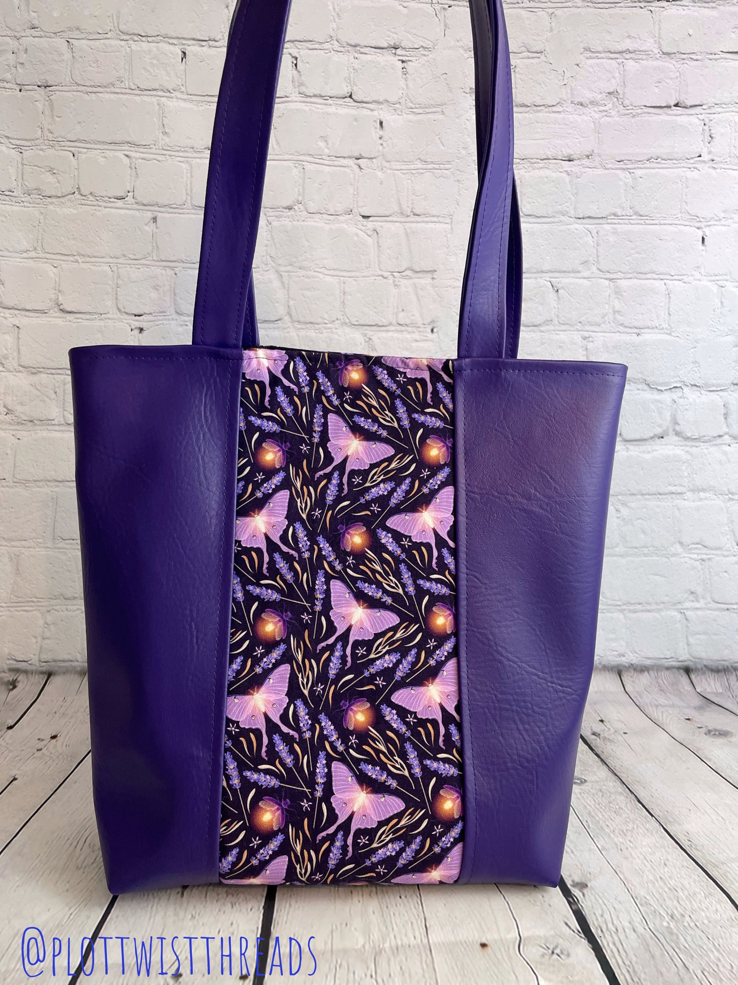 Tote Bag - Purse - Shoulder Bag - Canvas and Vinyl Tote - Purple Luna Moths