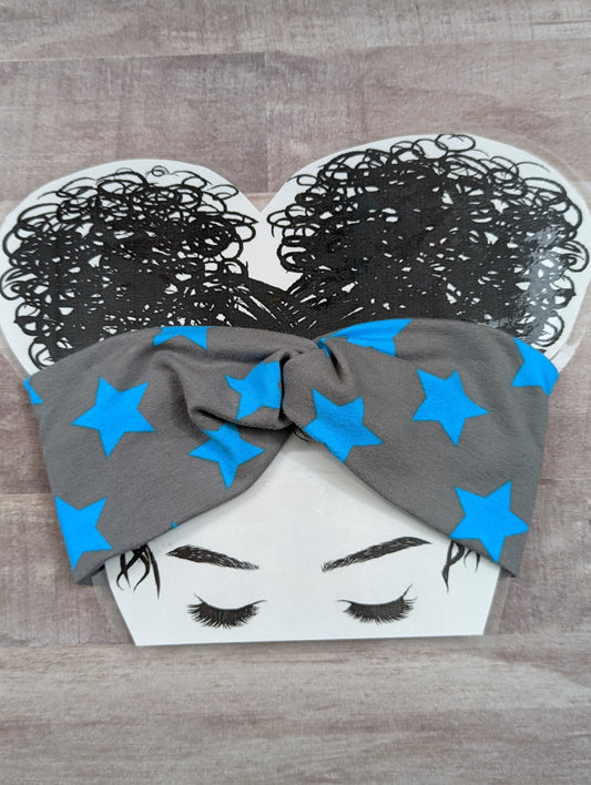 Adult Knot Headband - Gray with Blue Stars
