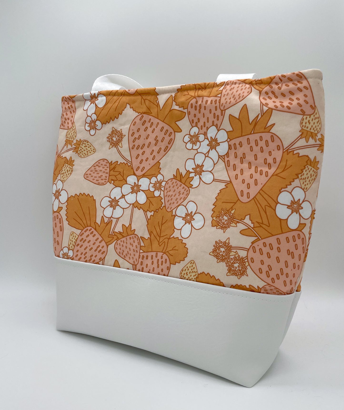Tote Bag - Purse - Shoulder Bag - Cotton with Vinyl Tote - Strawberries