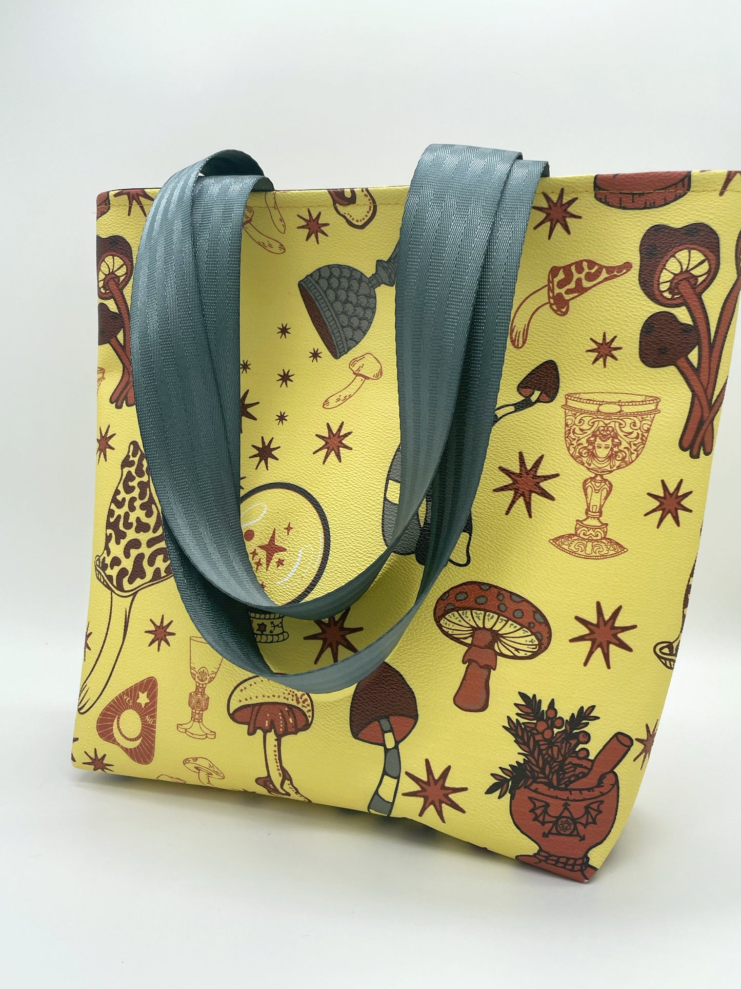 Tote Bag - Purse - Shoulder Bag - Vinyl Tote Bag - Yellow Mushrooms