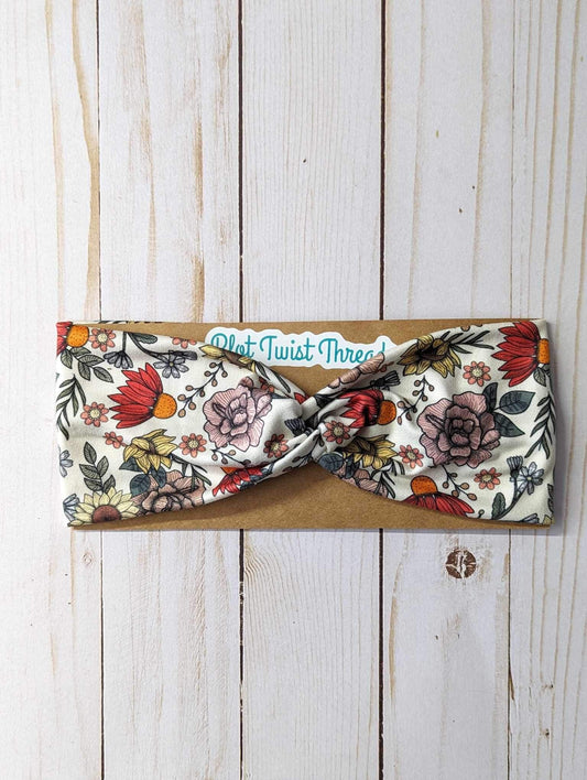 Adult Knot Headband - Vintage Garden on Cream