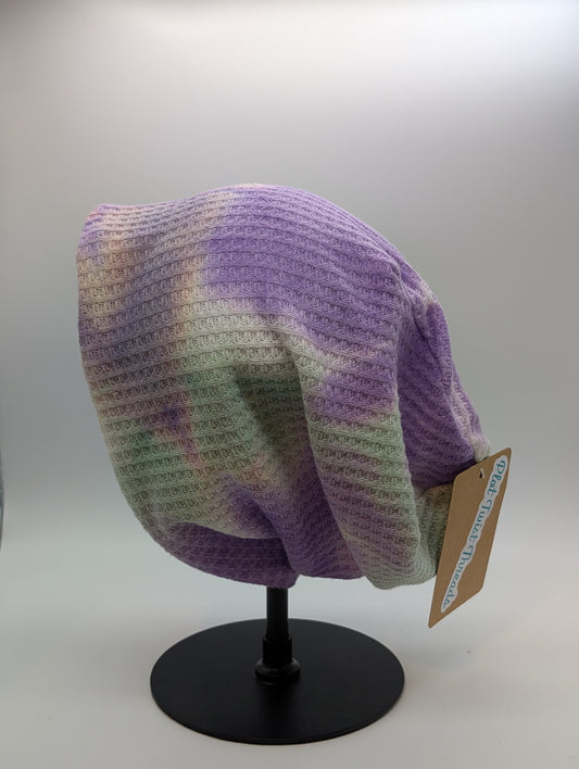Beanie - Slouchy Beanie - Waffle Knit - Lilac/Mint Tie Dye