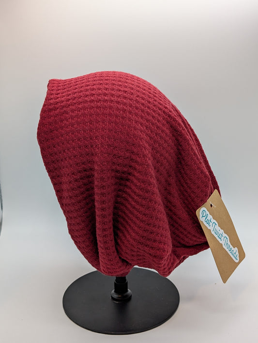 Beanie - Slouchy Beanie - Waffle Knit - Red