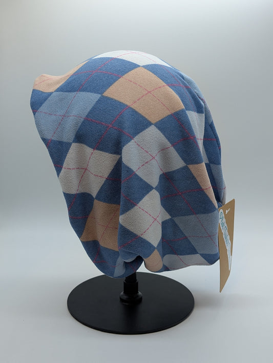 Beanie - Slouchy Beanie - Sweater Knit - Blue Argyle