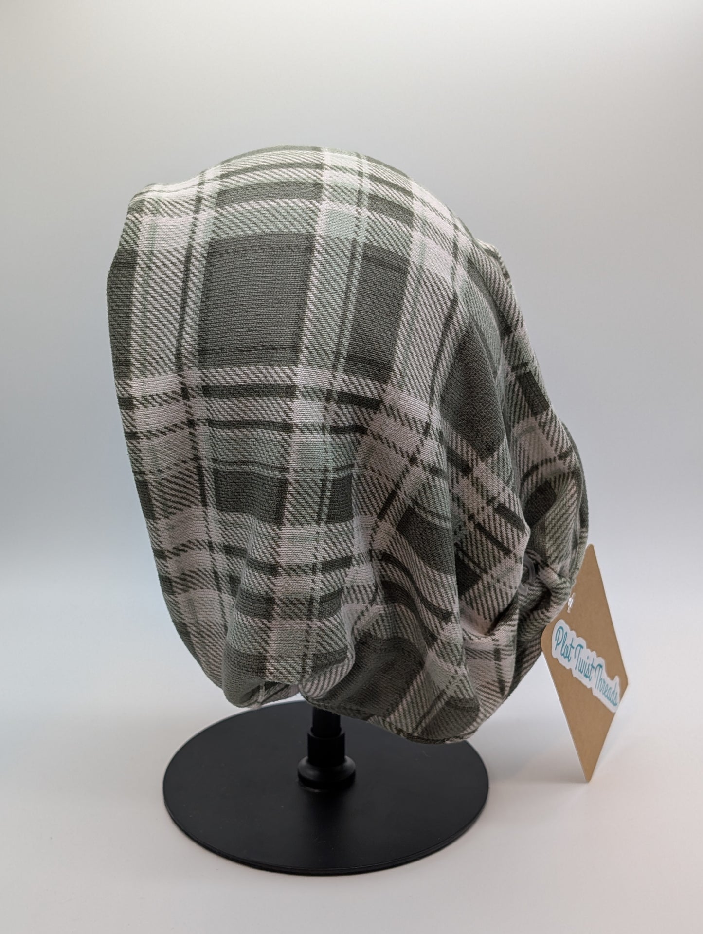 Beanie - Slouchy Beanie - Sweater Knit - Green Plaid