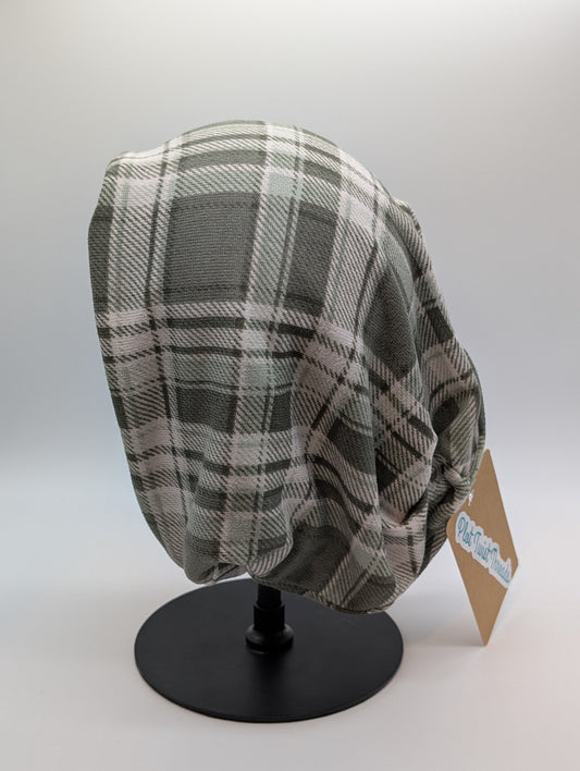 Beanie - Slouchy Beanie - Sweater Knit - Green Plaid