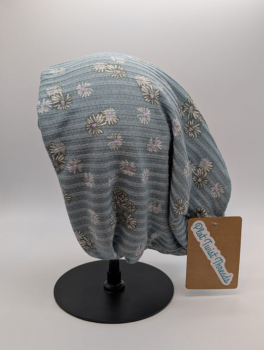 Beanie - Slouchy Beanie - Pointelle - Blue Daisies