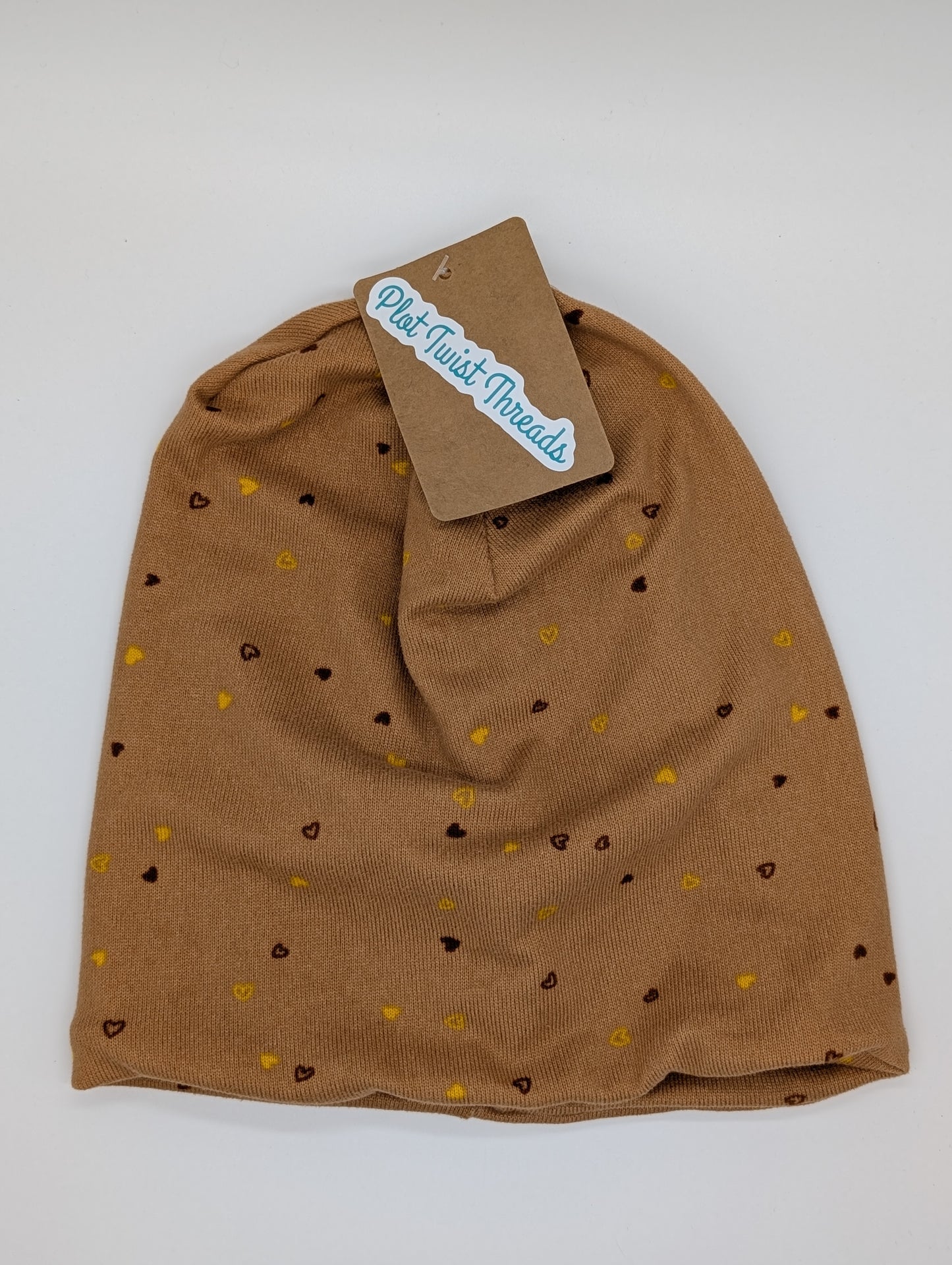 Beanie - Slouchy Beanie - Sweater Knit - Brown Hearts