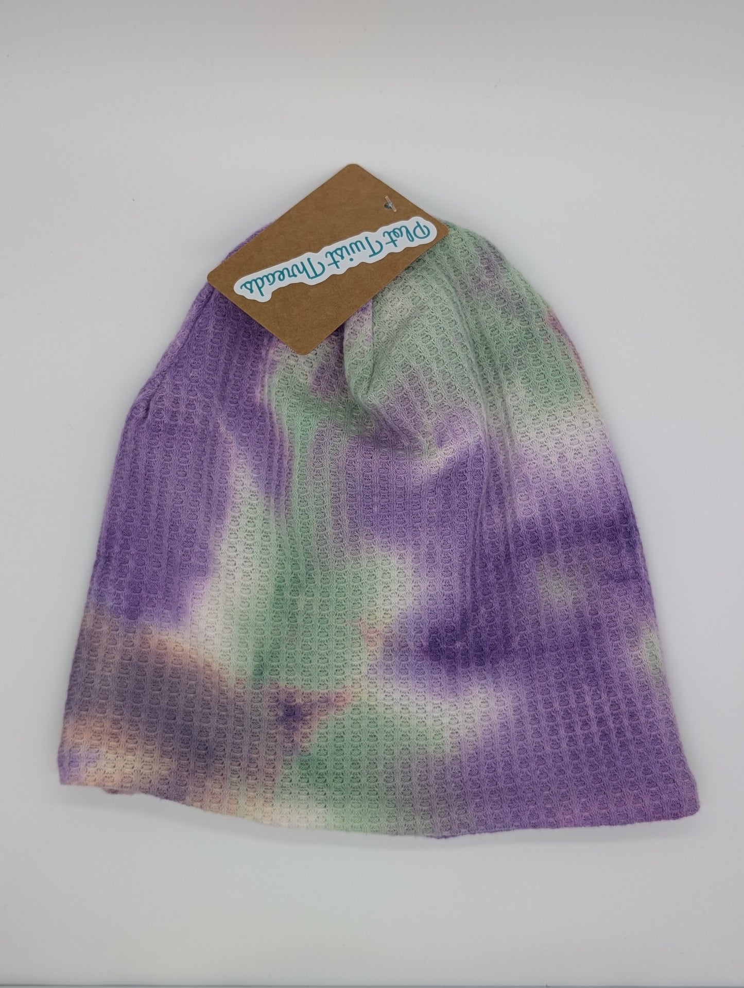 Beanie - Slouchy Beanie - Waffle Knit - Lilac/Mint Tie Dye
