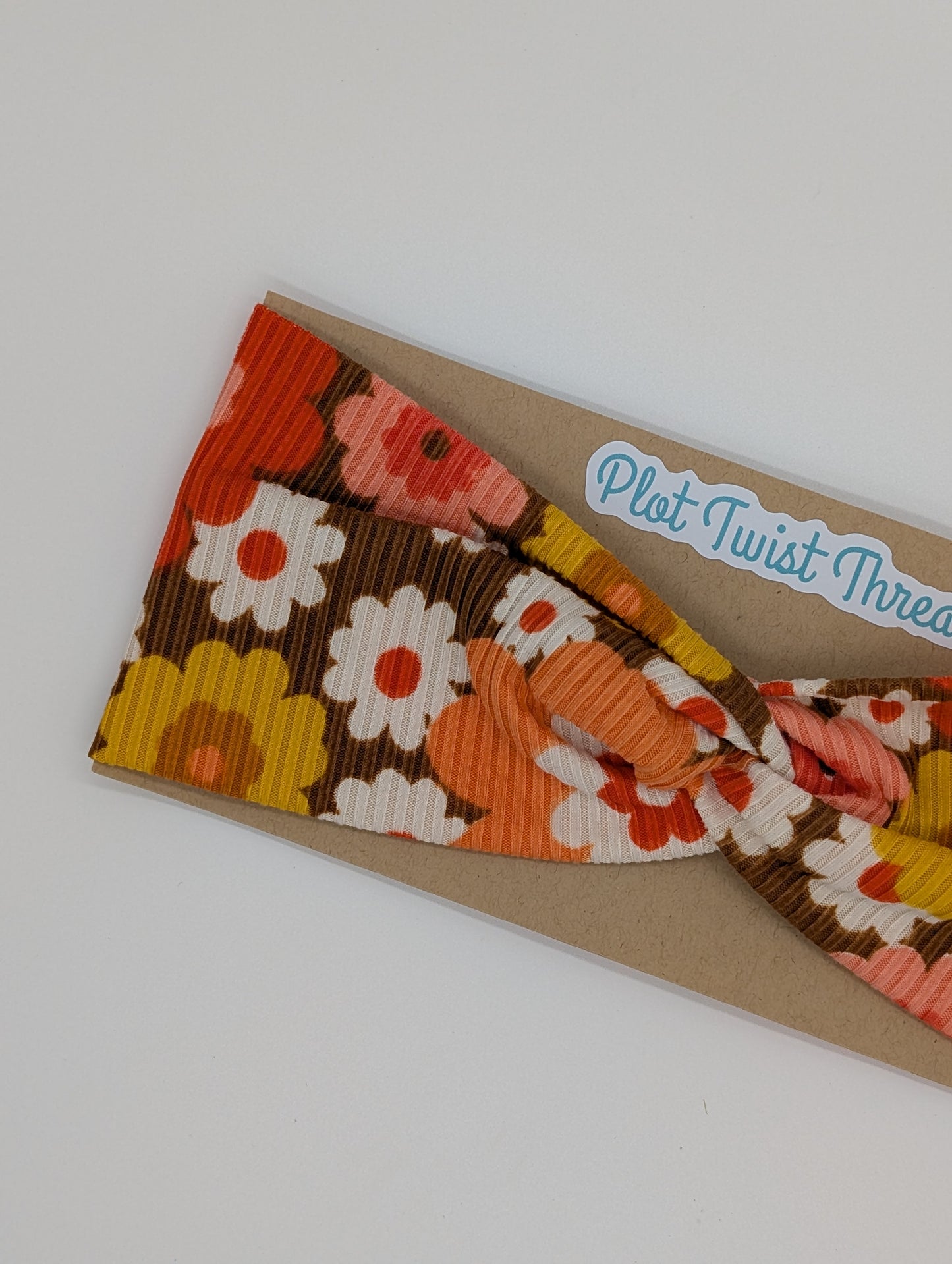 Adult Twist Headband - Rib Knit - Retro Floral Bright