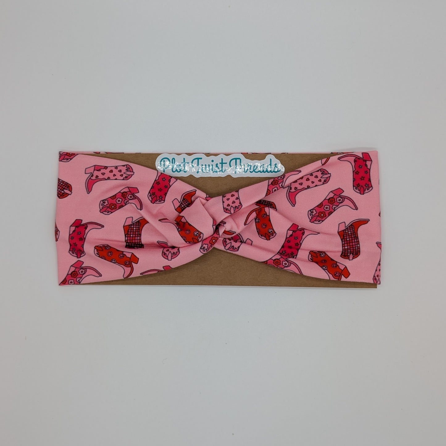 Adult Twist Headband - Pink Cowgirl Boots