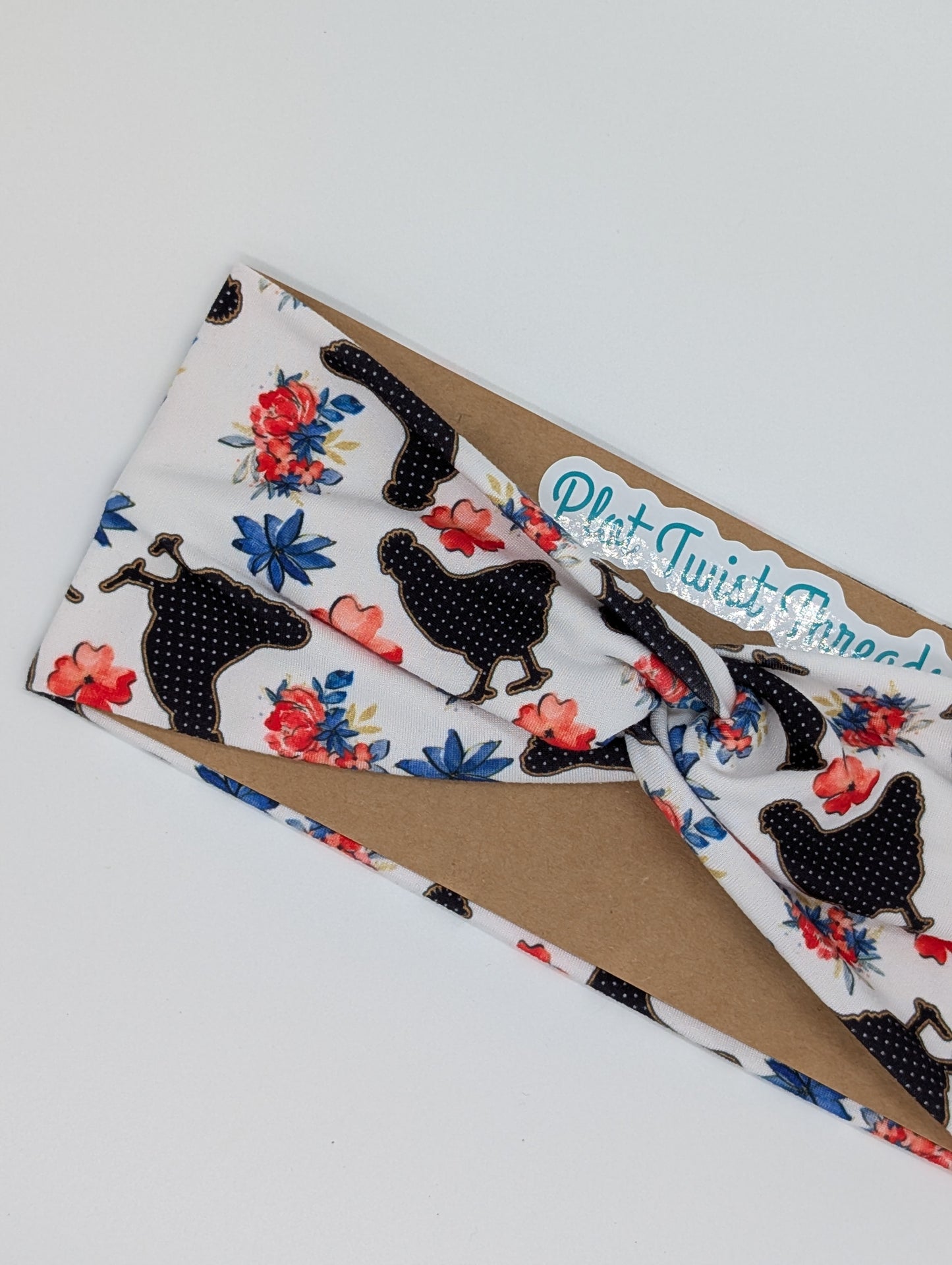 Adult Twist Headband - Floral Chickens
