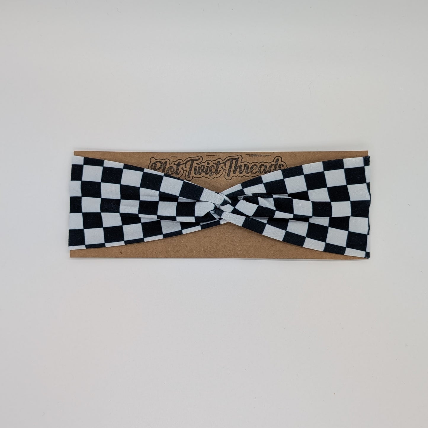 Youth Twist Headband - Black and White Check