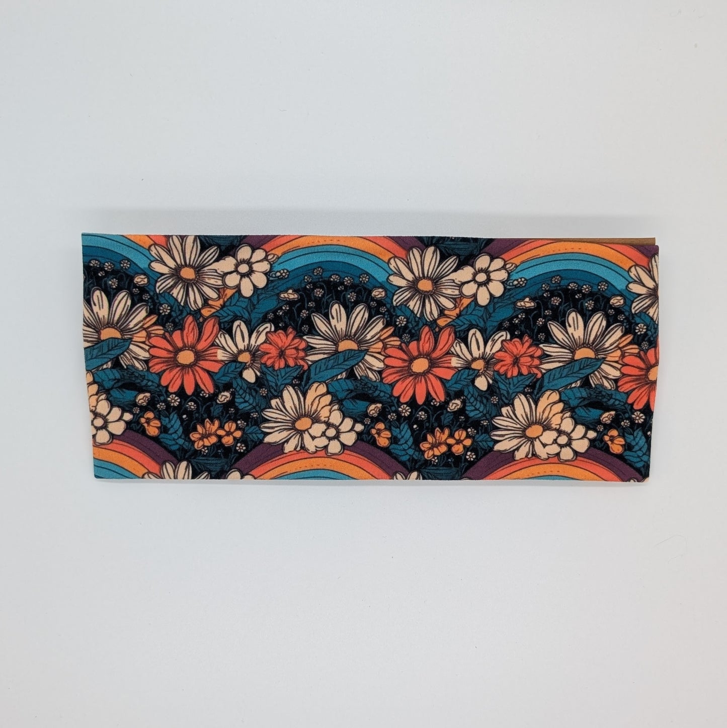 Adult Twist Headband - Teal Floral with Rainbows