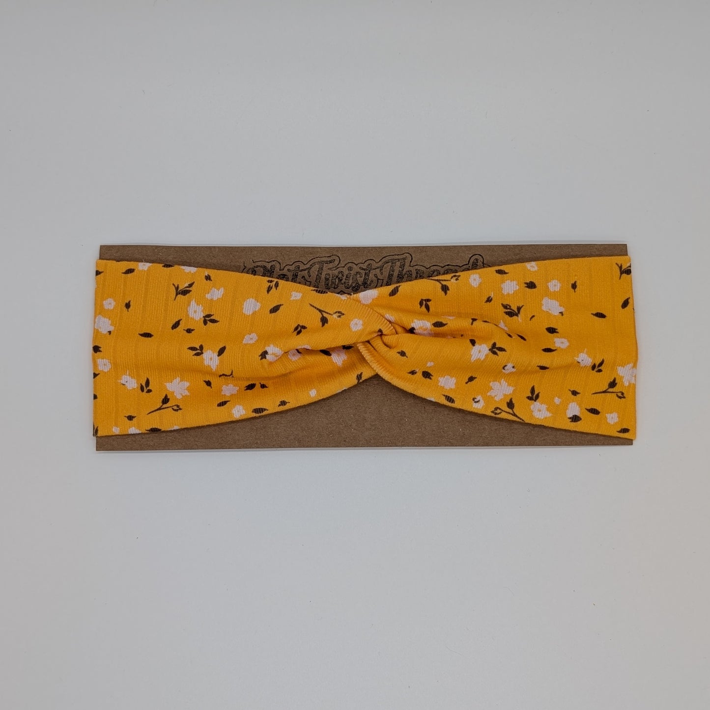 Youth Twist Headband - Rib Knit - Yellow Floral