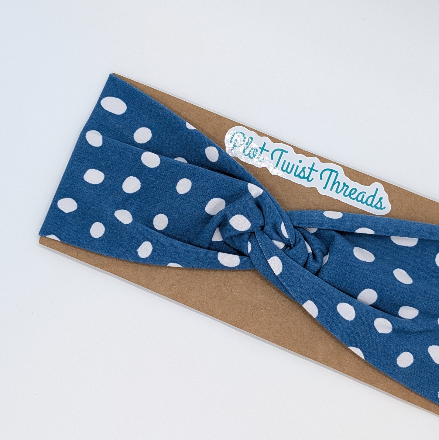 Adult Twist Headband - Blue with White Dots