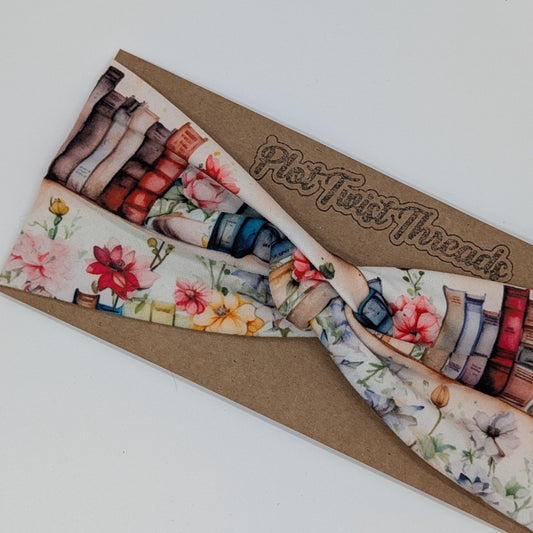 Adult Twist Headband - Books and Flowers