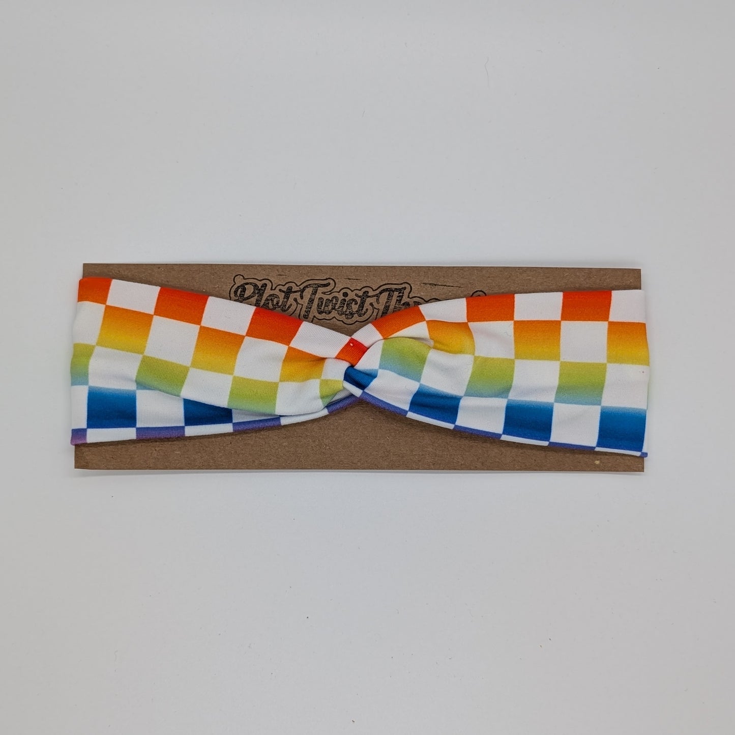 Youth Twist Headband - Rainbow Checks