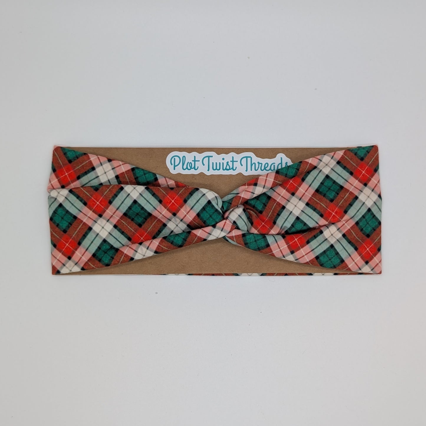 Adult Headband - Red, White and Green Plaid - Christmas