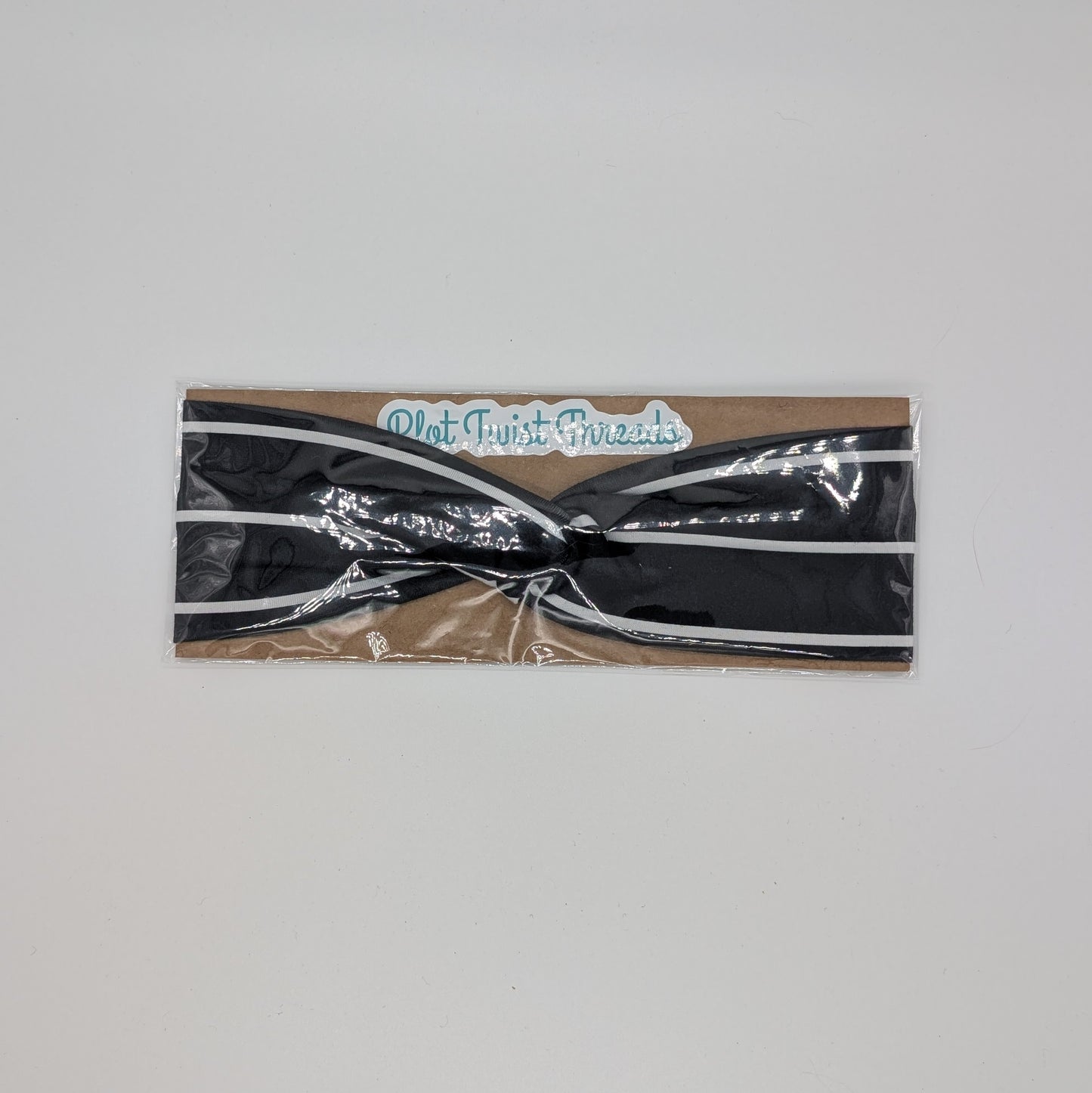 Youth Twist Headband - Black with White Stripes