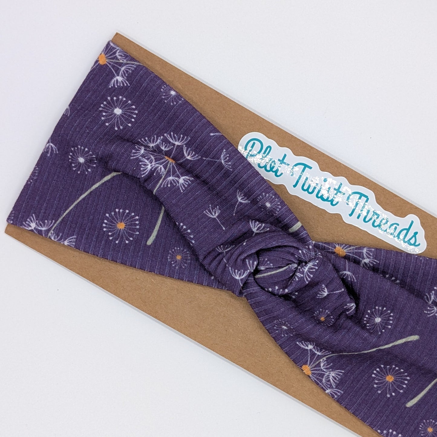 Adult Twist Headband - Rib Knit - Purple Dandelions