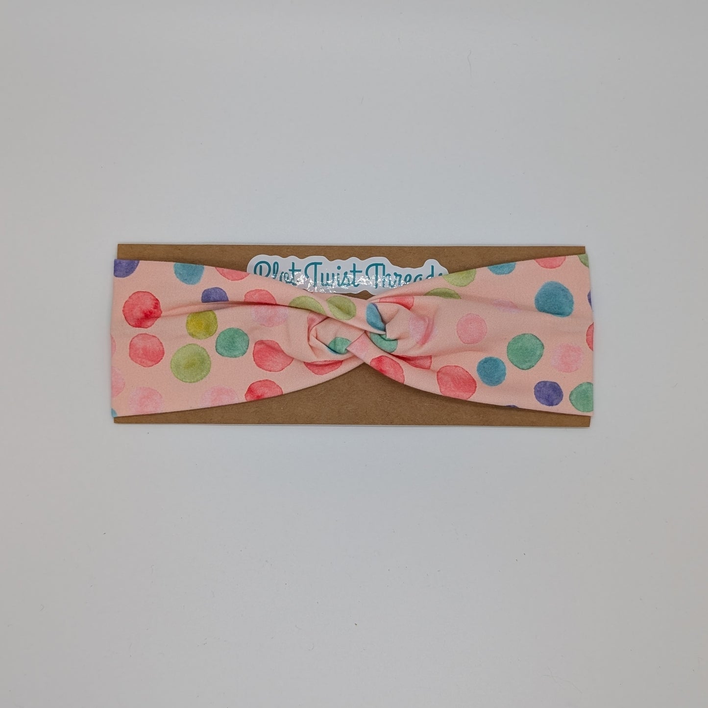 Youth Twist Headband - Pink with Colorful Dots