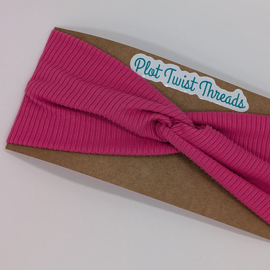 Adult Twist Headband - Rib Knit - Hot Pink
