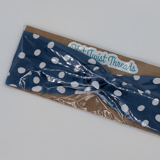 Youth Twist Headband - Blue with White Dots
