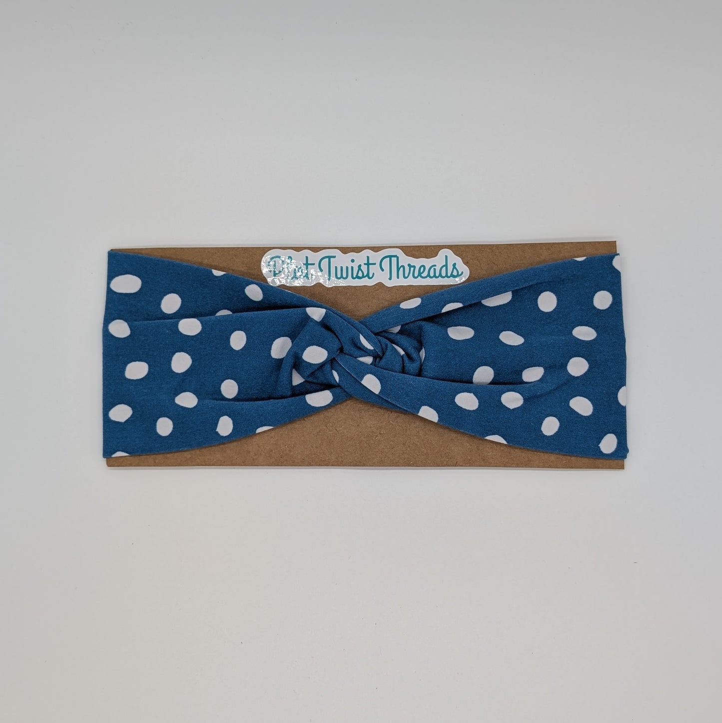Adult Twist Headband - Blue with White Dots