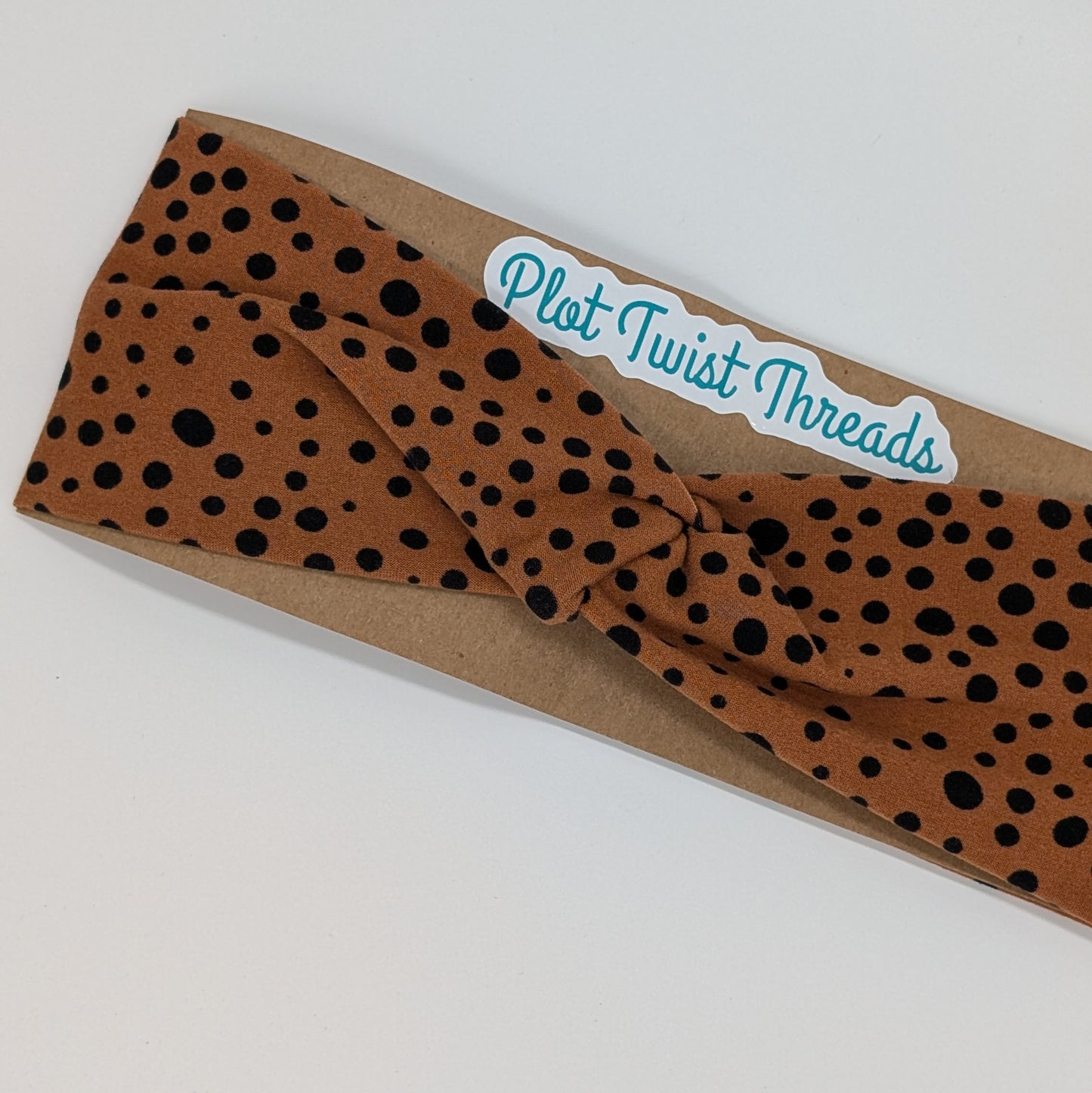 Youth Twist Headband - Brown with Black Dots