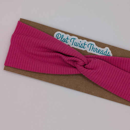 Youth Twist Headband - Rib Knit - Hot Pink