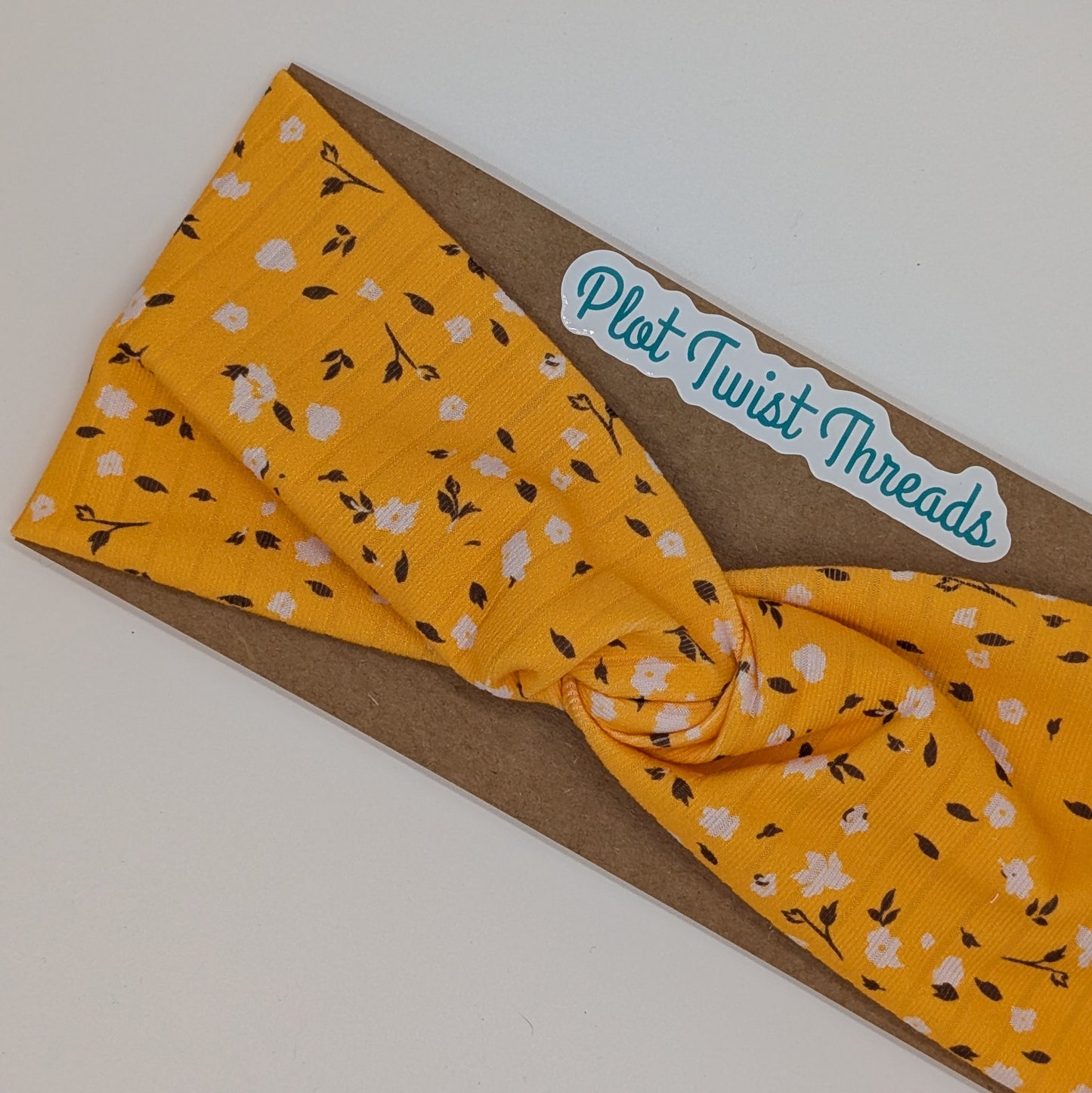 Adult Twist Headband - Rib Knit - Yellow Floral