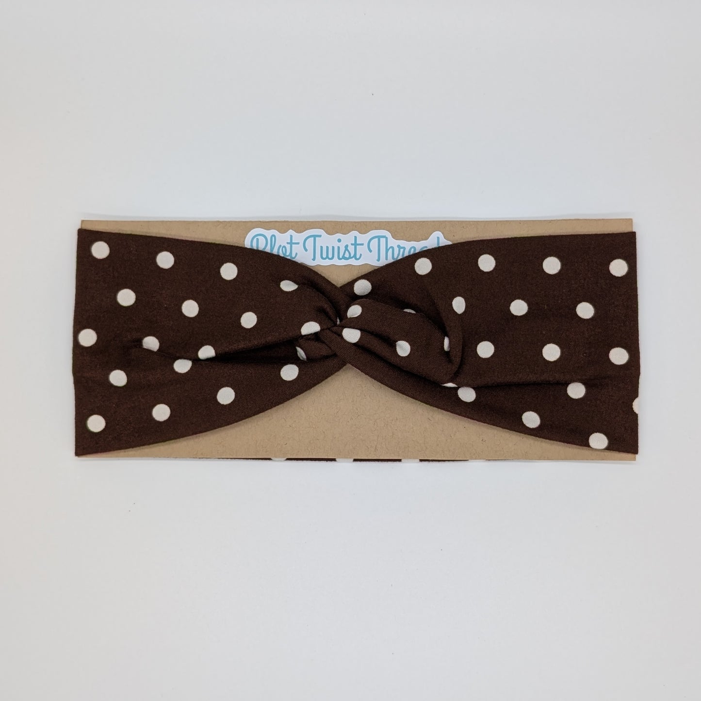 Adult Knot Headband - Brown w/White Dots