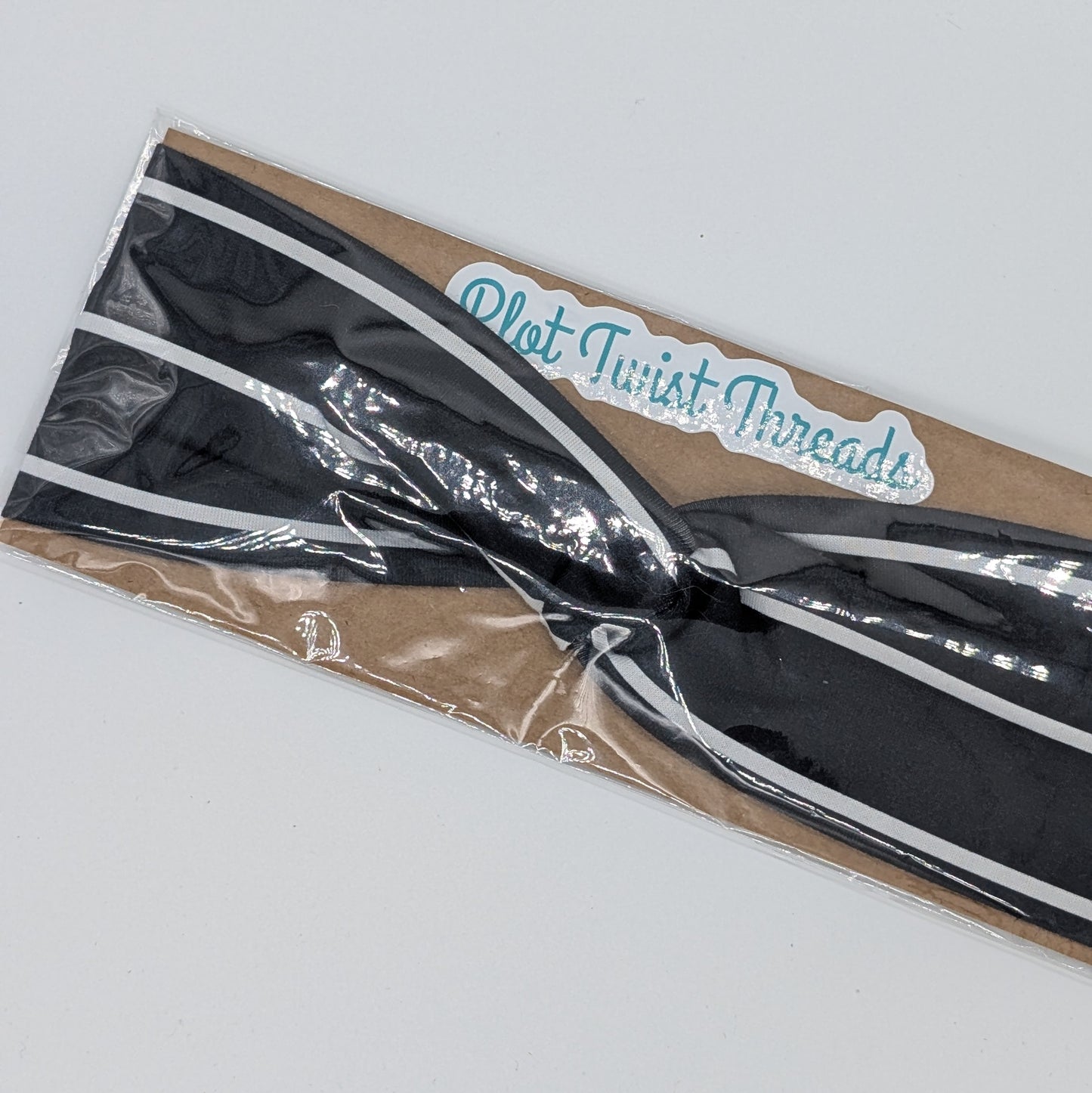 Youth Twist Headband - Black with White Stripes