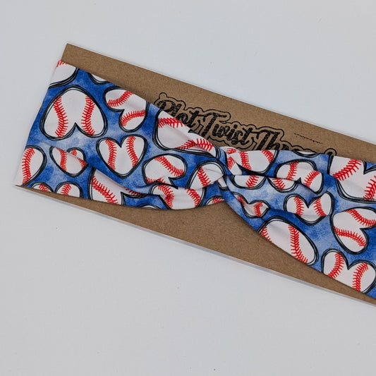 Youth Twist Headband - Baseball Hearts